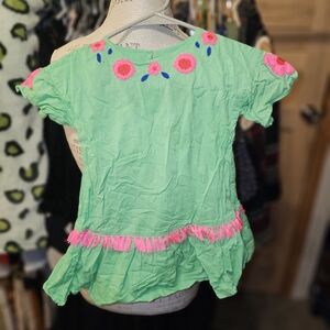 Green Dress with Pink Floral Embroidery